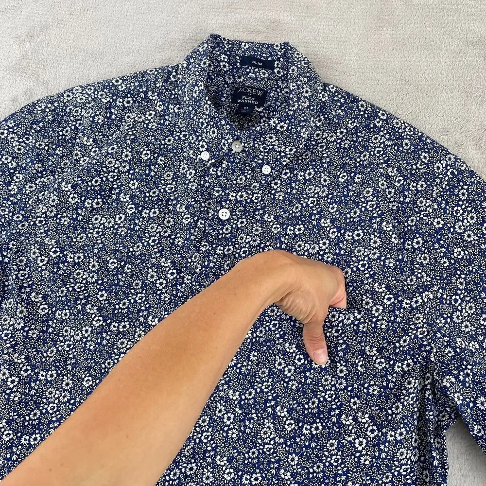 J. CREW Shirt Men Medium Blue Floral Slim Fit Flex Washed Preppy‎ Long Sleeve